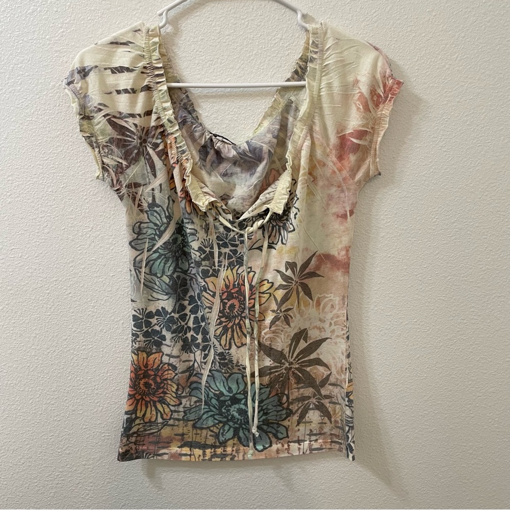 Amour floral blouse tan small